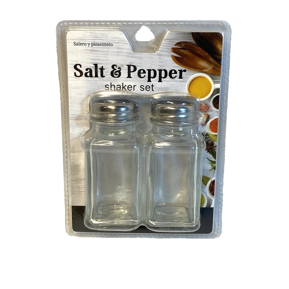 salt and pepper shakers‎ set clear glass silver top by brite concepts jacent
